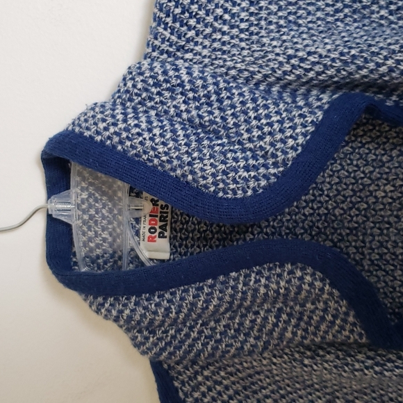 Rodier Paris cardigan sweater longline, made in Paris France, blue, wool. Large - Picture 4 of 8
